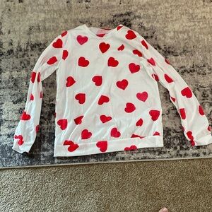 Women’s white long sleeve heart shirt for valentines day